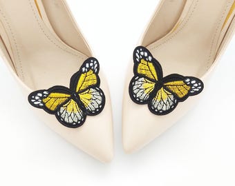 Black Gray embroidery butterflies shoe clips , shoes clip wedding shoe decorations , shoe clips , shoes decorations