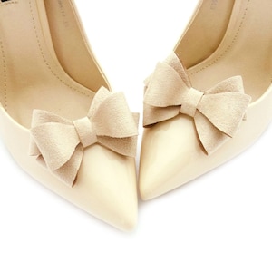 Beige Suede Bows Shoe Clips Judaeve