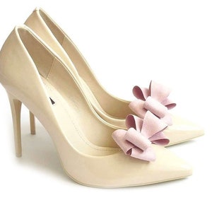 Pink Suede Bows Shoe Clips Judaeve immagine 2