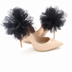 Large black shoe clips pom pom flowers shoe clips clips for shoes wedding shoe clips flowers for shoes image 4