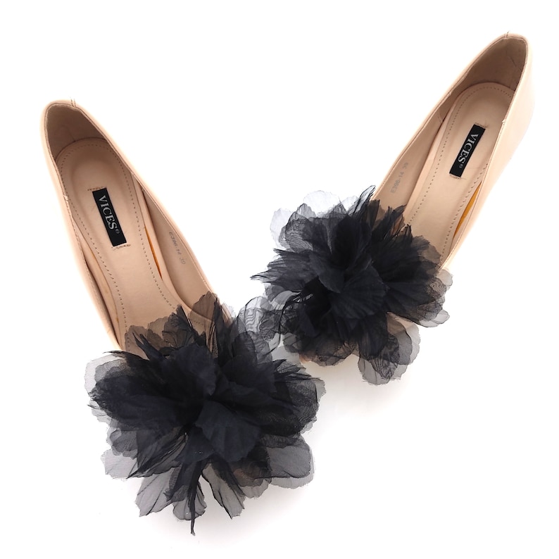 Large black shoe clips pom pom flowers shoe clips clips for shoes wedding shoe clips flowers for shoes image 5