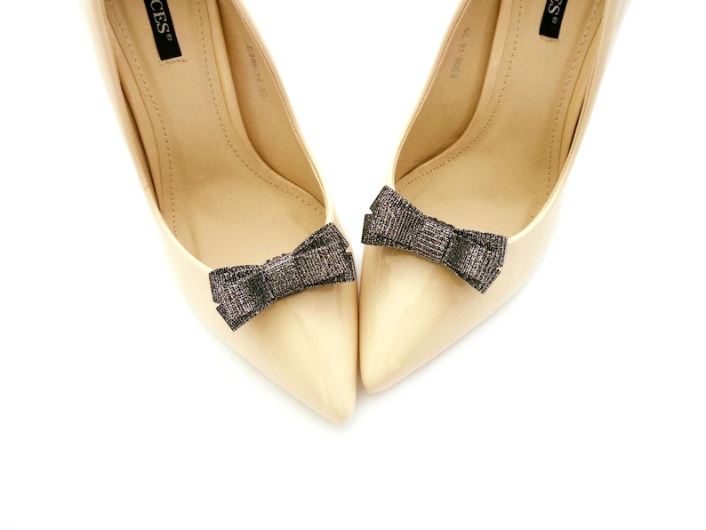 silver shoes bows for shoes black bows shoe clips for shoe black shoe clips with silver shiny effect wedding shoe clips bows shoe clips