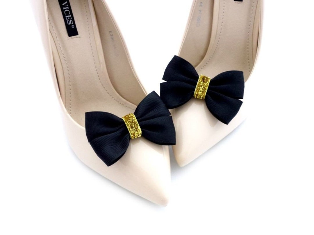 Black Bow Shoe Clips Gold Judaeve Etsy