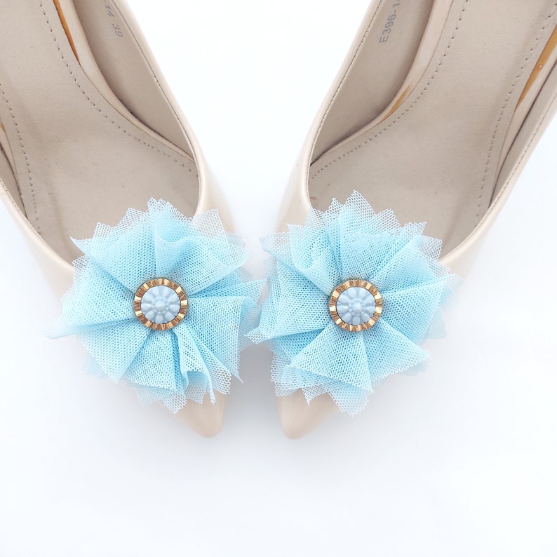 tulle flowers shoe clips, flower shoe clips,clips for shoes,wedding shoes bridal accessories,flowers for shoes,wedding shoe clips Judaeve image 2