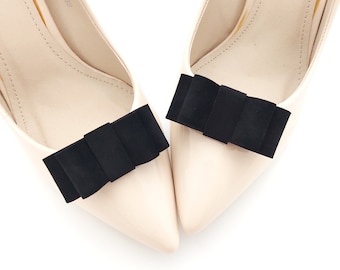 Black suede shoe clips bows decorations for shoes Black clips for shoes suede bows for shoes Judaeve