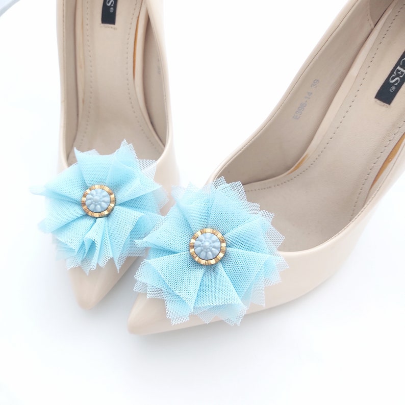 tulle flowers shoe clips, flower shoe clips,clips for shoes,wedding shoes bridal accessories,flowers for shoes,wedding shoe clips Judaeve image 4