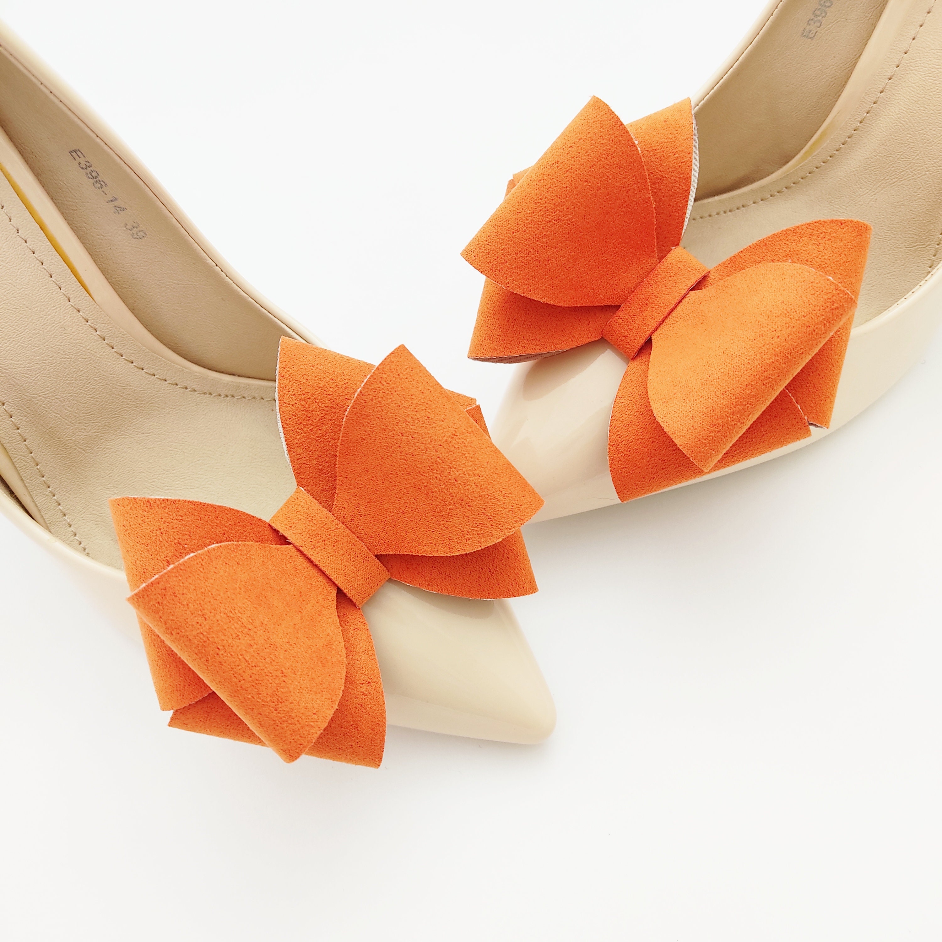 Orange suede shoe clips bows for shoes suede bows for shoe Etsy