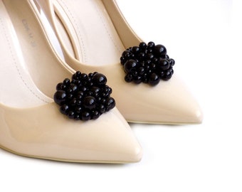 black pearls shoe clips wedding bridal shoe decorations black pearl shoe clips decor for briadal black shoe clips Judaeve