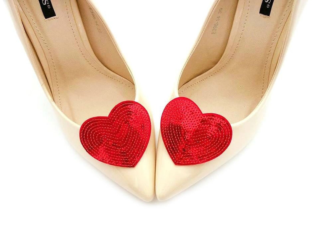 Red Sequins Hearts Shoe Clips Shoes Decorations Bridal Red Heart