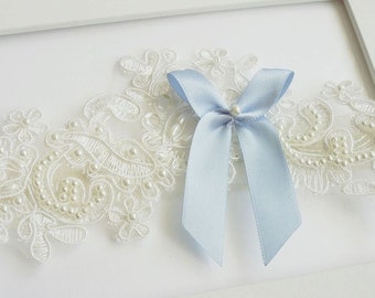 Cream garter with pearls something blue wedding bridal garter lace garters - Judaeve