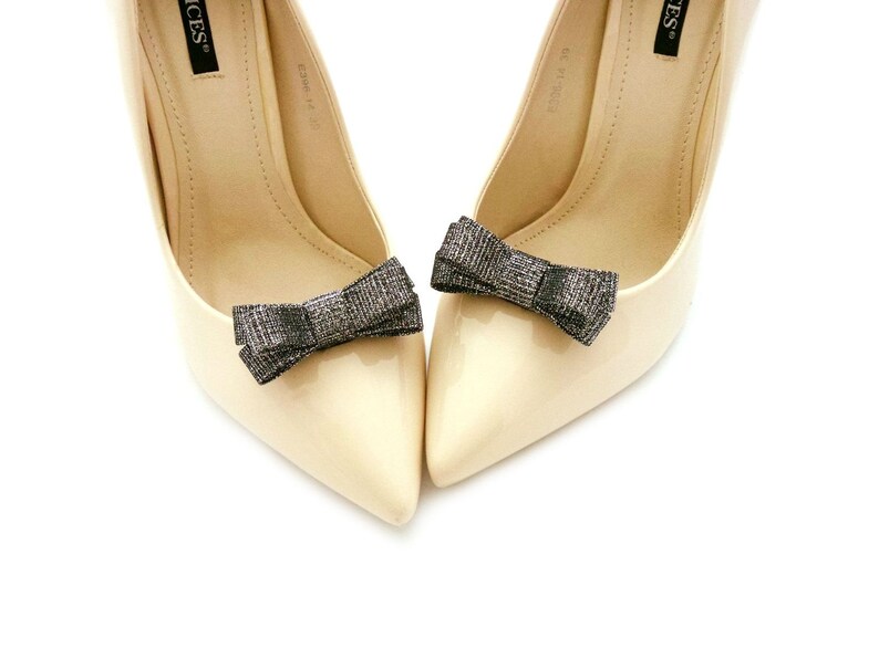 silver shoes bows for shoes black bows shoe clips for shoe black shoe clips with silver shiny effect wedding shoe clips bows shoe clips