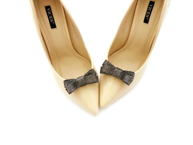 silver shoes bows for shoes black bows shoe clips for shoe black shoe clips with silver shiny effect wedding shoe clips bows shoe clips