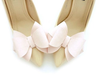 suede powder pink shoe clips bows 3d pink shoes clips wedding bridal bow shoes clip - Judaeve