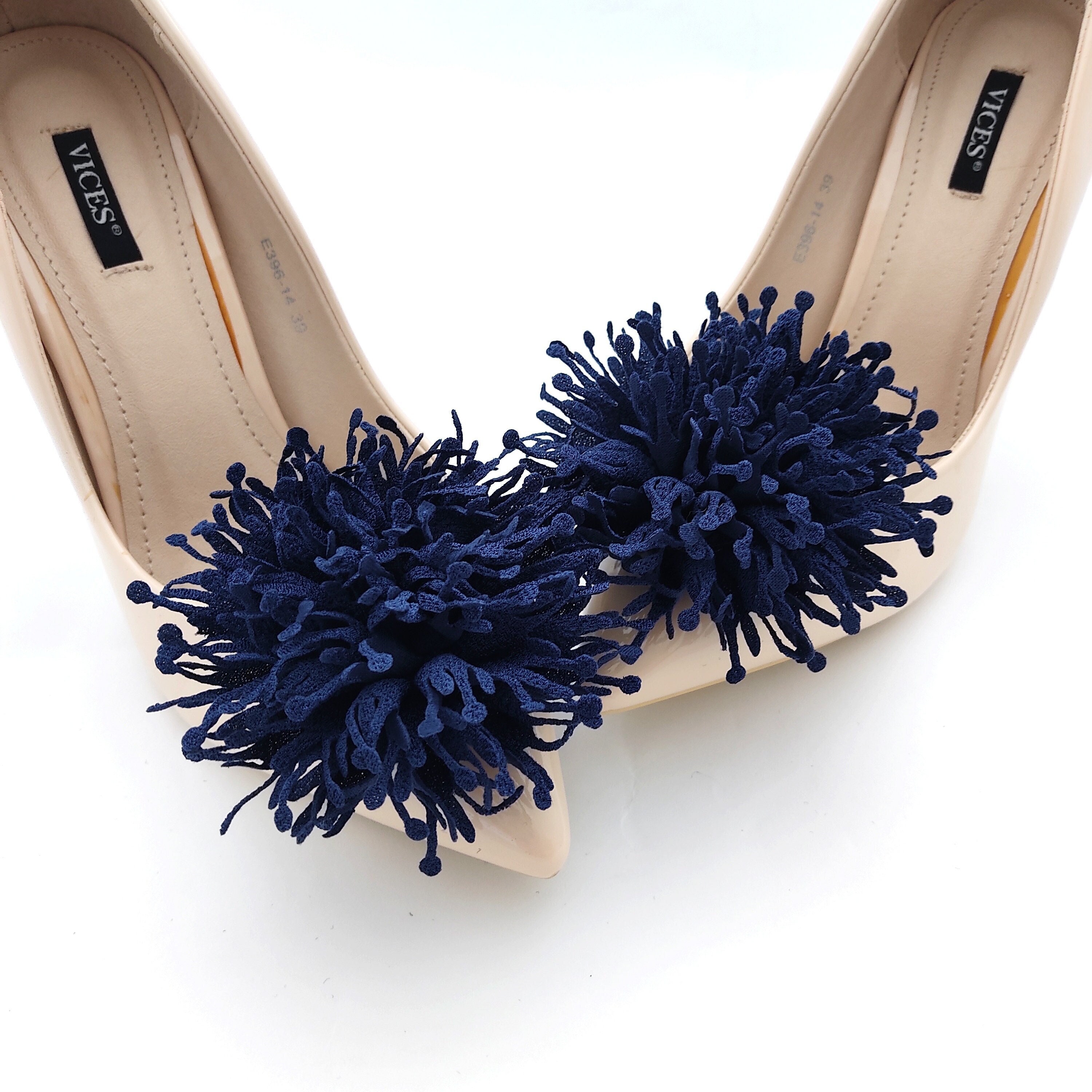 navy blue flower shoe clips shoes decorations bridal flowers - Judaeve