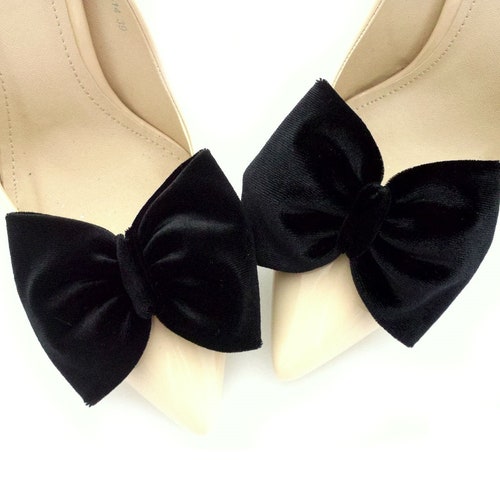 Black Leather Bow Shoe Clips Etsy