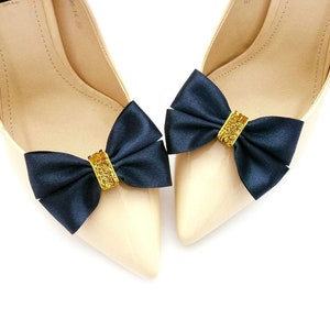 Marineblaue Schuhclips, Schuhdekorationen, Judaeve-Schleifen