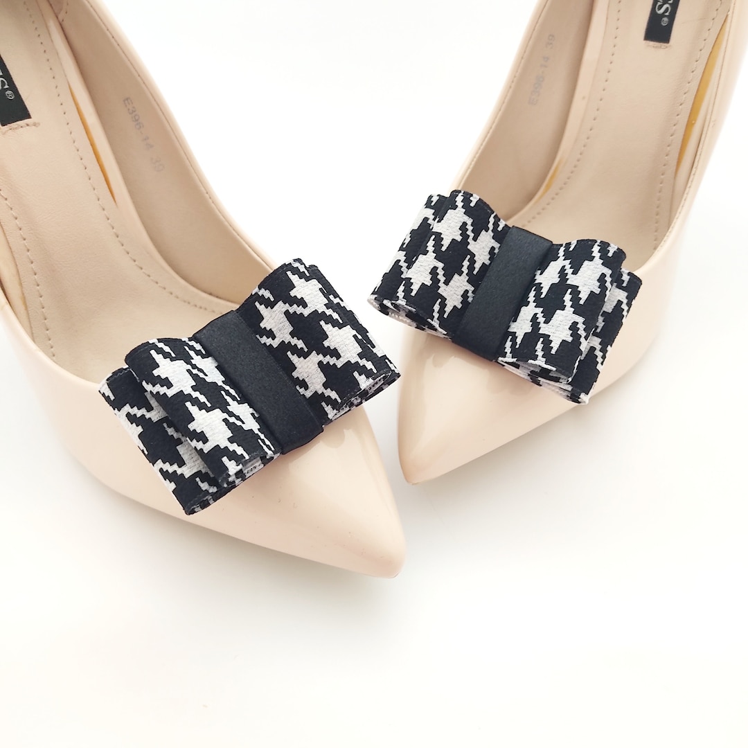 Black and White Houndstooth Shoe Clips Shoe Decarations Etsy