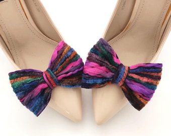 Woolen multicolored shoe bows, shoe clips, decorative bows, clip-on shoe clips, colorful wool bows