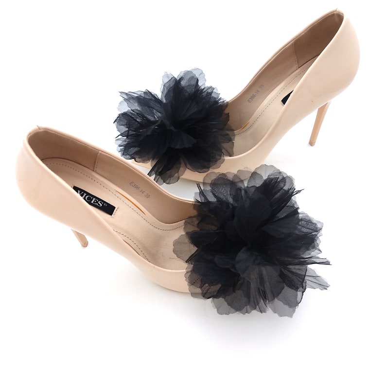 Large black shoe clips pom pom flowers shoe clips clips for shoes wedding shoe clips flowers for shoes image 6