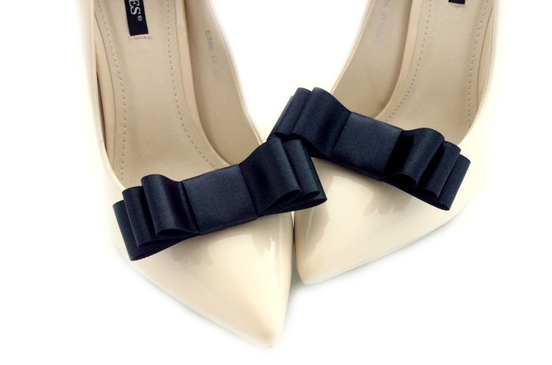 Black bow shoe clips shoes wedding decorations satin black bows 3d Judaeve