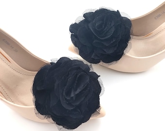 large flowers black shoe clips Black shoe clips wedding decorations tulle shoe clips flowers shoes clips bridal