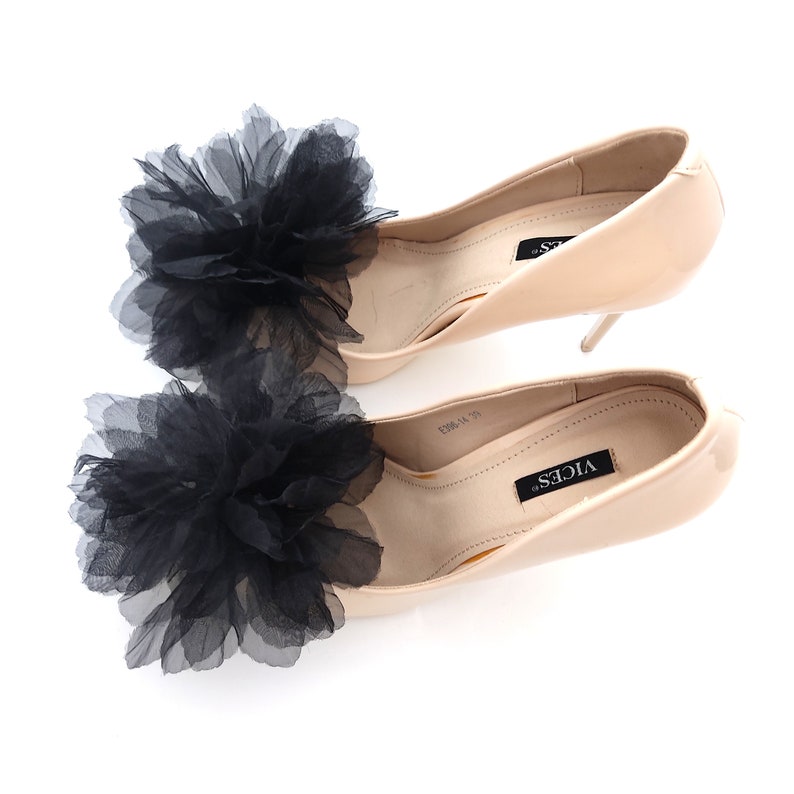 Large black shoe clips pom pom flowers shoe clips clips for shoes wedding shoe clips flowers for shoes image 7