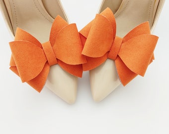 Orange suede shoe clips bows for shoes suede bows for shoe decorations for shoes orange bows 3D suede shoes decorations orange 3D BOWS