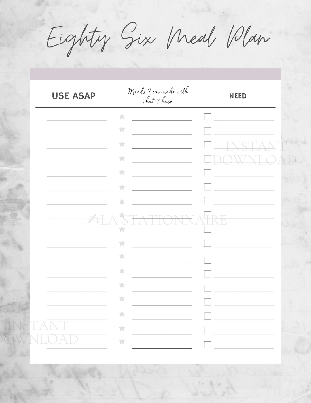 86 LIST MEAL PLANNER • Digital Download * Adhd Neurodivergent Ocd ...