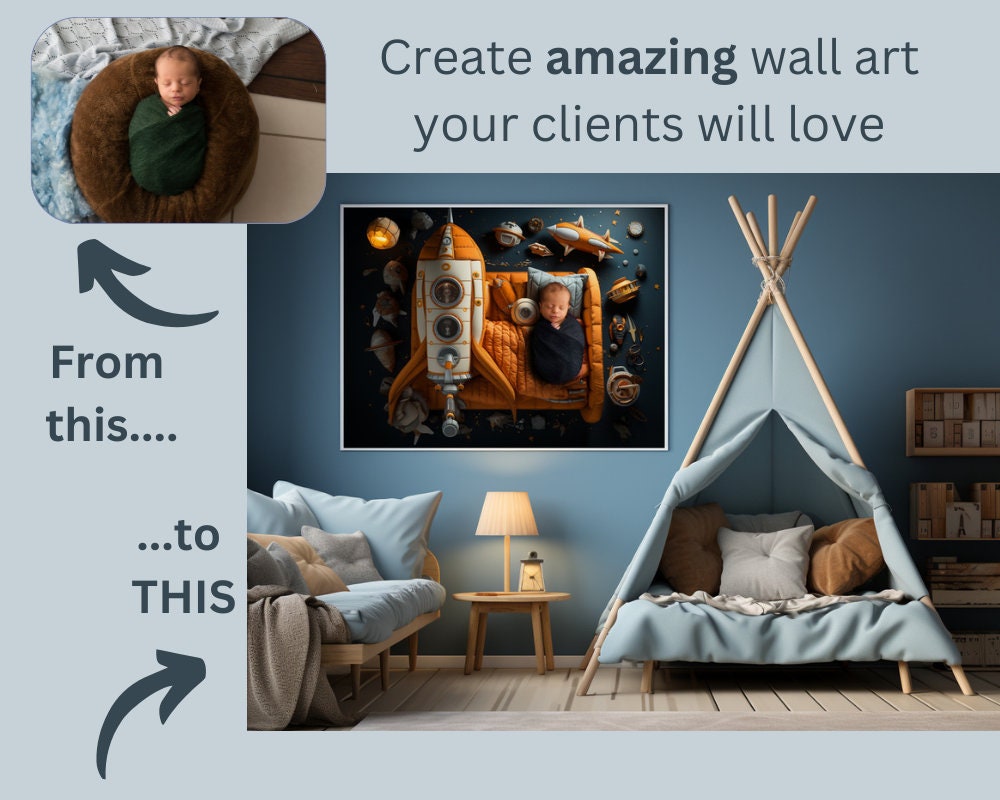 Newborn Space Baby Digital Backdrop, Rocketship Background, Outer Space ...