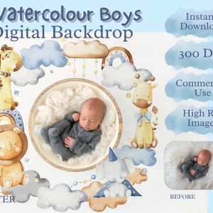 Newborn Digital Backdrop Boy, Watercolor Digital Backdrop, Newborn Digital Backdrop Blue, Digital Backdrops, Newborn Digital Backdrop