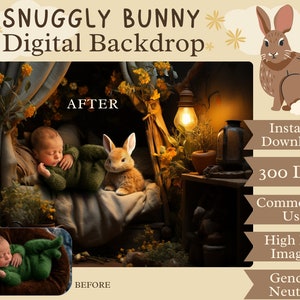 Newborn Baby Digital Backdrop, Cute Bunny Background, Easter backdrop, background prop overlay download, newborn backdrop for photographers