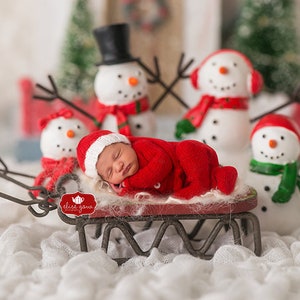 Snowman Family Sled -  Christmas Digital Background Instant Download