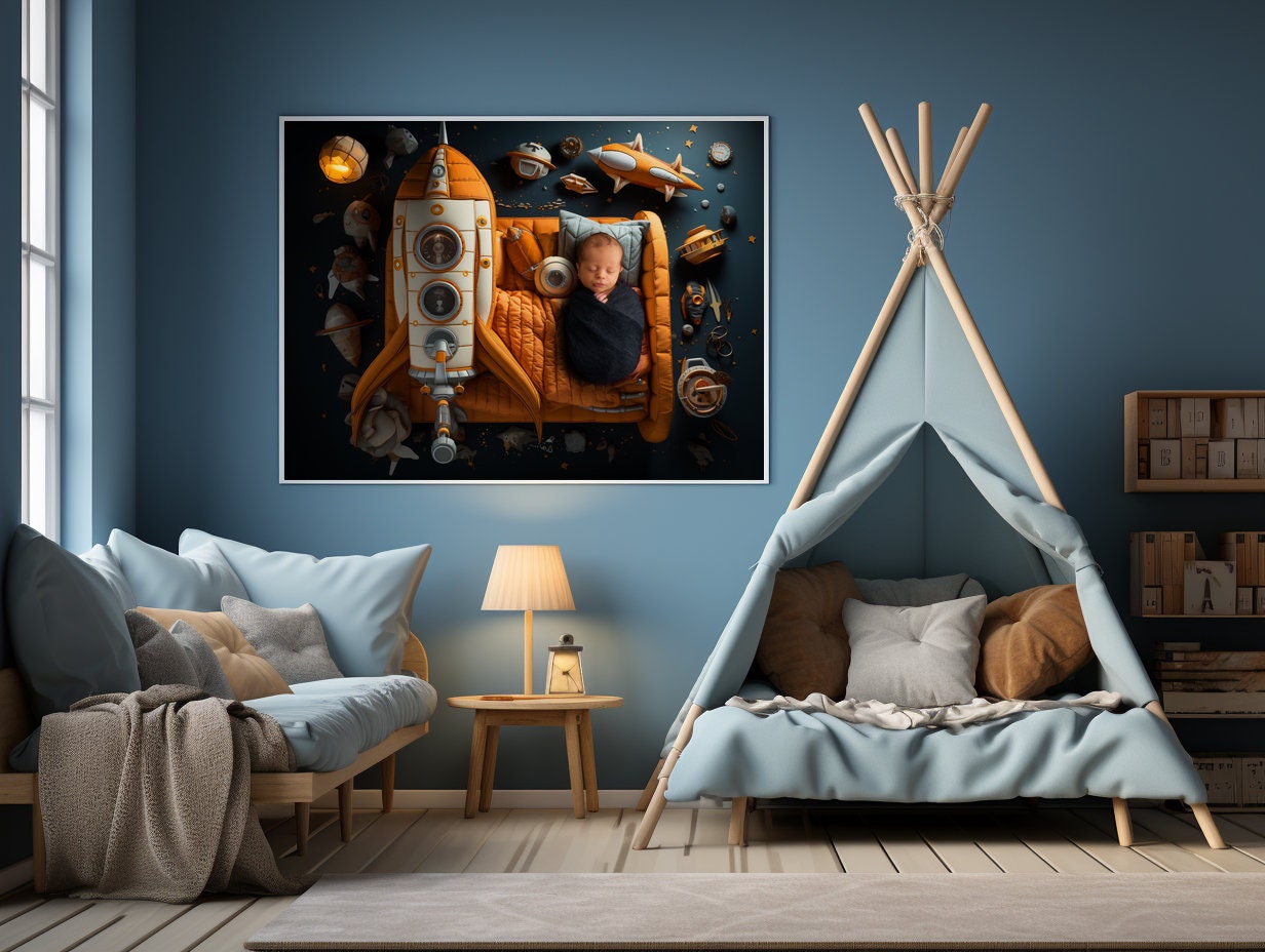 Newborn Space Baby Digital Backdrop, Rocketship Background, Outer Space ...