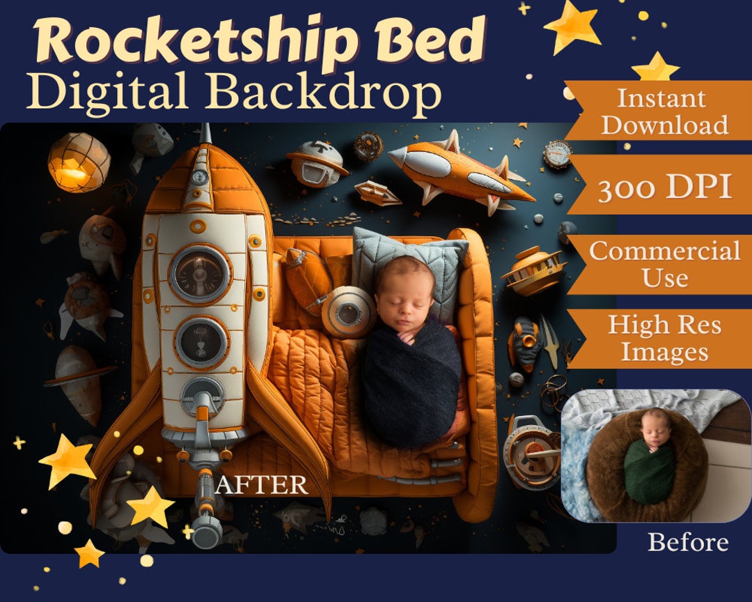 Newborn Space Baby Digital Backdrop, Rocketship Background, Outer Space ...