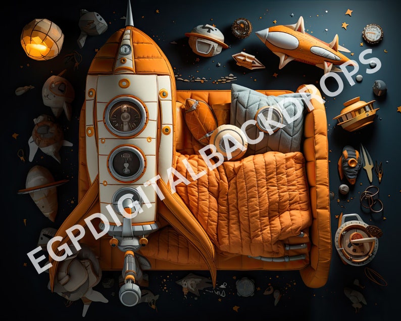 Newborn Space Baby Digital Backdrop, Rocketship Background, Outer Space ...