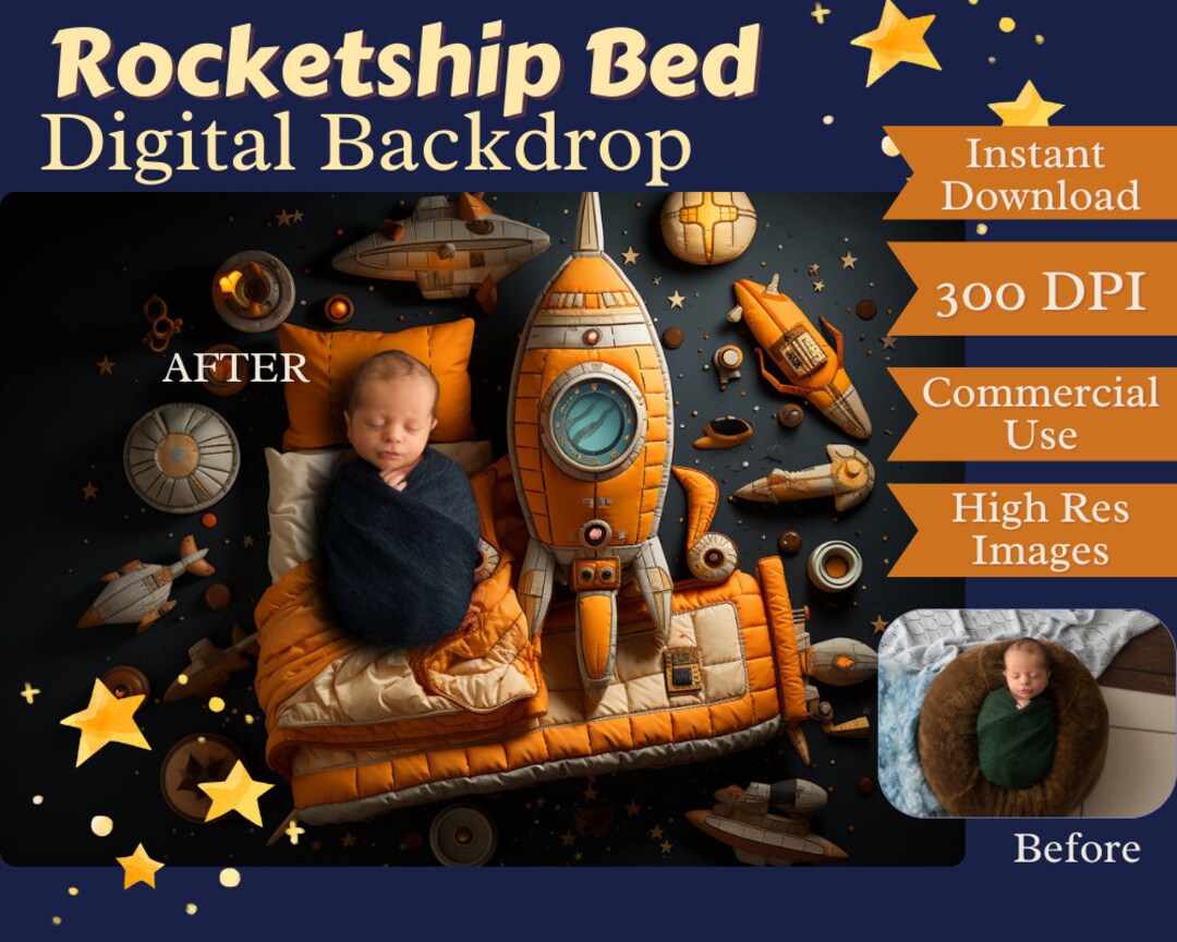 Newborn Space Digital Backdrop Boy, Rocketship Background, Outer Space ...
