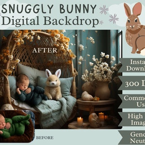 Newborn Baby Digital Backdrop, Cute Bunny Background, Easter backdrop, background prop overlay download, newborn backdrop for photographers