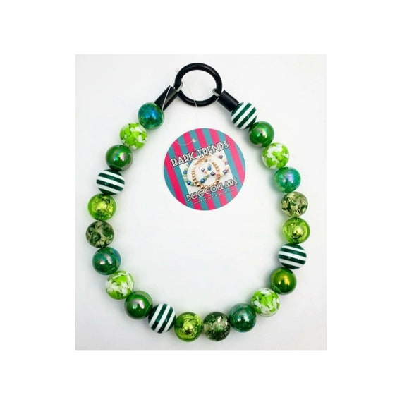 Shades Of Green - Beaded Dog Collar, Martingale, Big Dog, Unbreakable, High Tensile Strength, O Ring, Slip On,