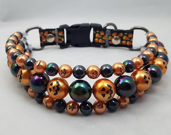 Halloween Beaded Pearl Dog Collar, Big Dog, Dog Necklace, Dog Jewelry, Martingale o-ring, fancy pet fashion