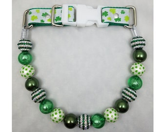 St. Patrick's Day- Beaded/Pearl Dog Collar For Big And Small Dogs- Unbreakable