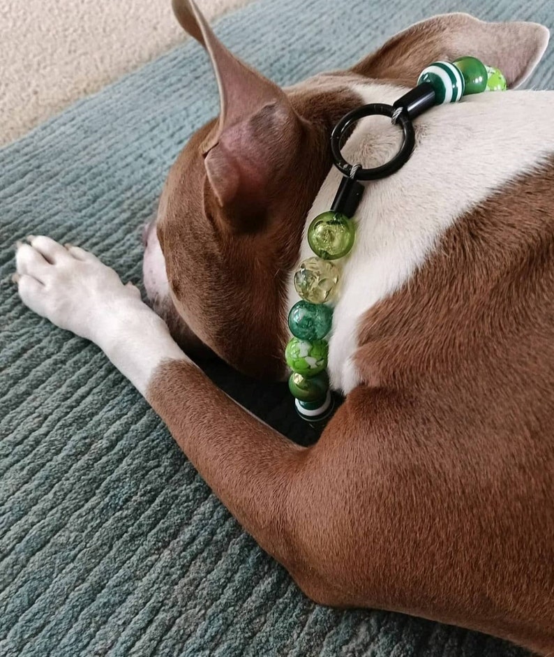 Shades Of Green - Beaded Dog Collar, Martingale, Big Dog, Unbreakable, High Tensile Strength, O Ring, Slip On, image 7