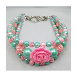 Garden Pawty - Pearl Dog Collar, Beaded Dog Collar, Mint Pink Green, Big Dog Collar,  Dog Jewelry, Martingale Collar, Fancy Bling Collar