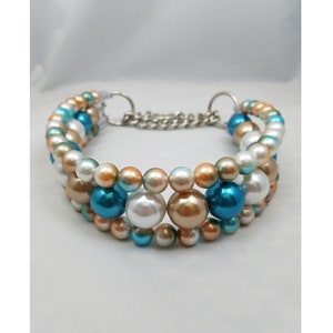 Ocean Sands - Beaded Pearl Unbreakable Dog Collar - Glam, Fancy, Luxury, Teal, Martingale, Big And Small Dog Necklace Jewelry