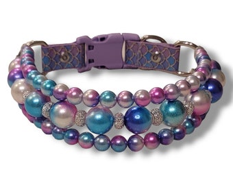 Mermaid Life- Pearl Dog Collar Beaded Dog Collar Mermaid buckle bling collar, fancy dog collar ombre Pearl's, pet collar, pet fashion