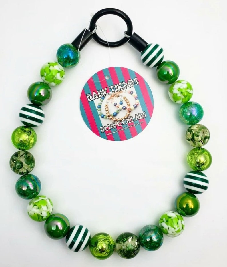 Shades Of Green - Beaded Dog Collar, Martingale, Big Dog, Unbreakable, High Tensile Strength, O Ring, Slip On, image 2