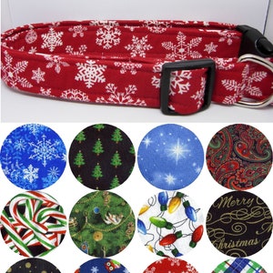 Christmas Dog Collar | with Dog Bow tie | Snowflakes, Trees, Lights, Candy Canes, Red & Green, Metallic Gold | Show Dog Collar | Pet Collars