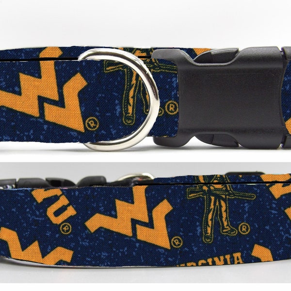 West Virginia Dog Collar, With Dog Bow tie, WV Mountaineers, College Grad Collar, Cool Sports Collar, Large Dog, Small Dog, Show Dog Collar