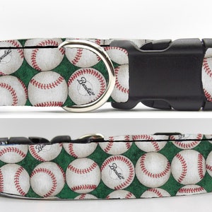 Baseball Dog Collar, With Dog Bow tie, Baseballs on Green, Sports Team Mascot Champion, Cool Dog Collars, Large Dogs, Small Dogs, Show Dog