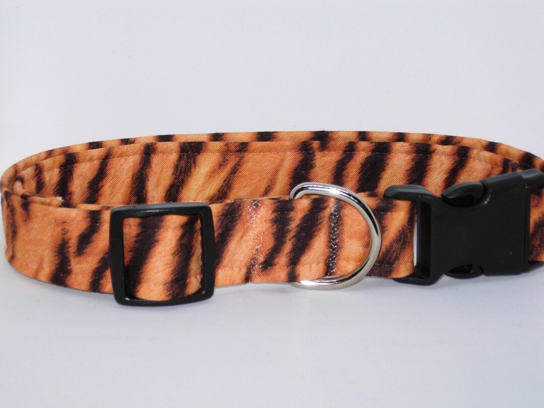 Tiger Print Dog Collar With Dog Bow Tie Brown & Gold Tiger Stripes Cool