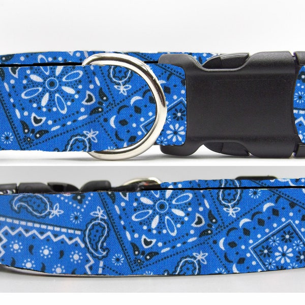 True Blue Bandana Dog Collar, Country Blue Paisley, with Dog Bow tie, Western Cowboy, Cool Dog Collar, Large Dog, Small Dog, Show Dog Collar